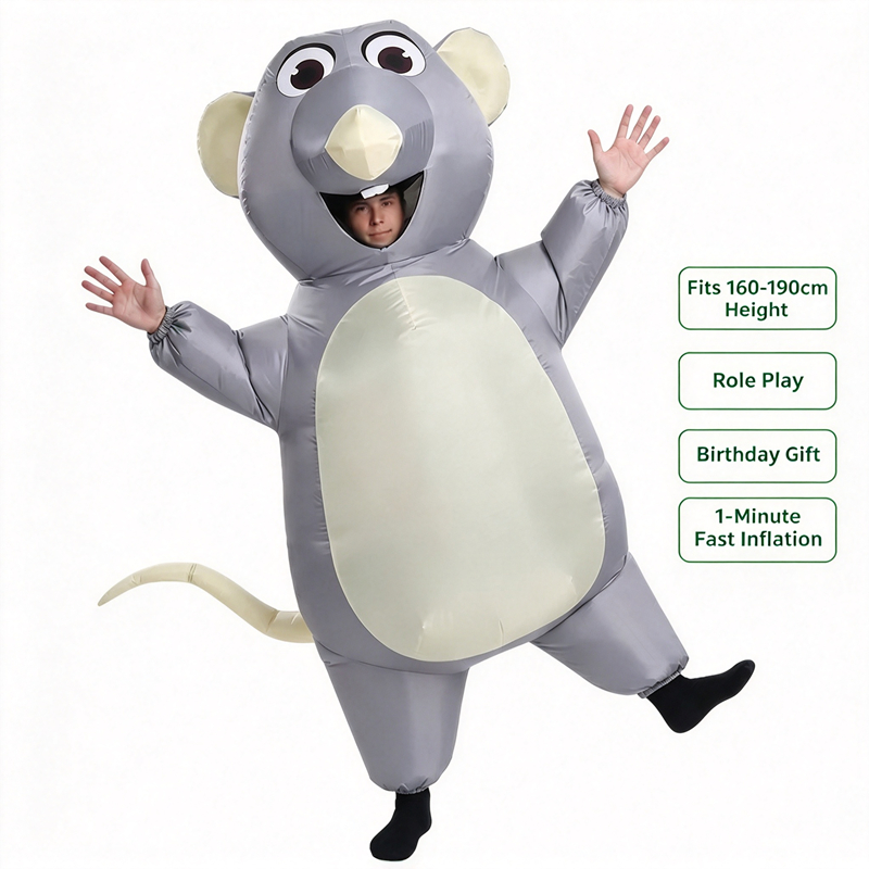 Party Games For Adults And Kids - Opblaasbaar grijs muiskostuum voor volwassenen en
